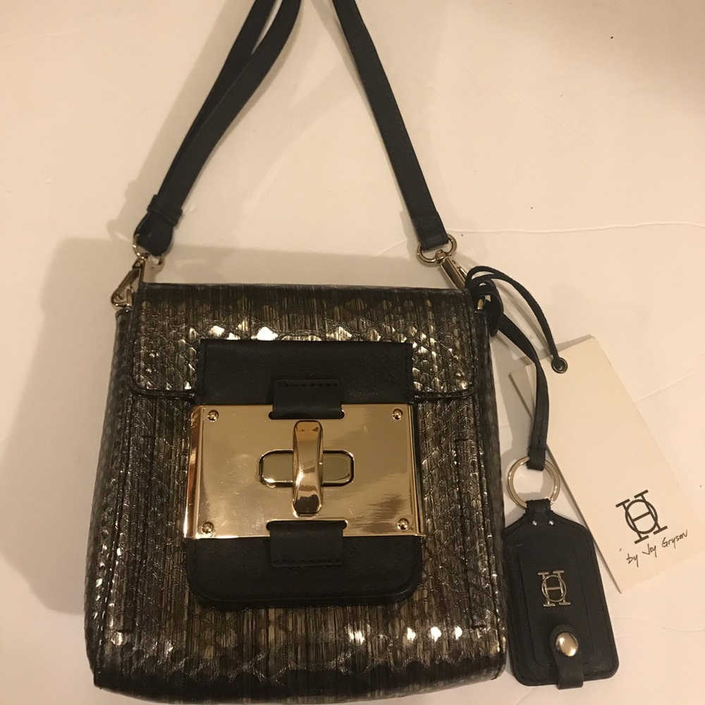 NWT Joy Gryson Spectator Clutch Black Metallic
